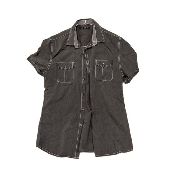 Axist Gray Black Print Short Sleeve Shirt Mens L - Picture 1 of 3